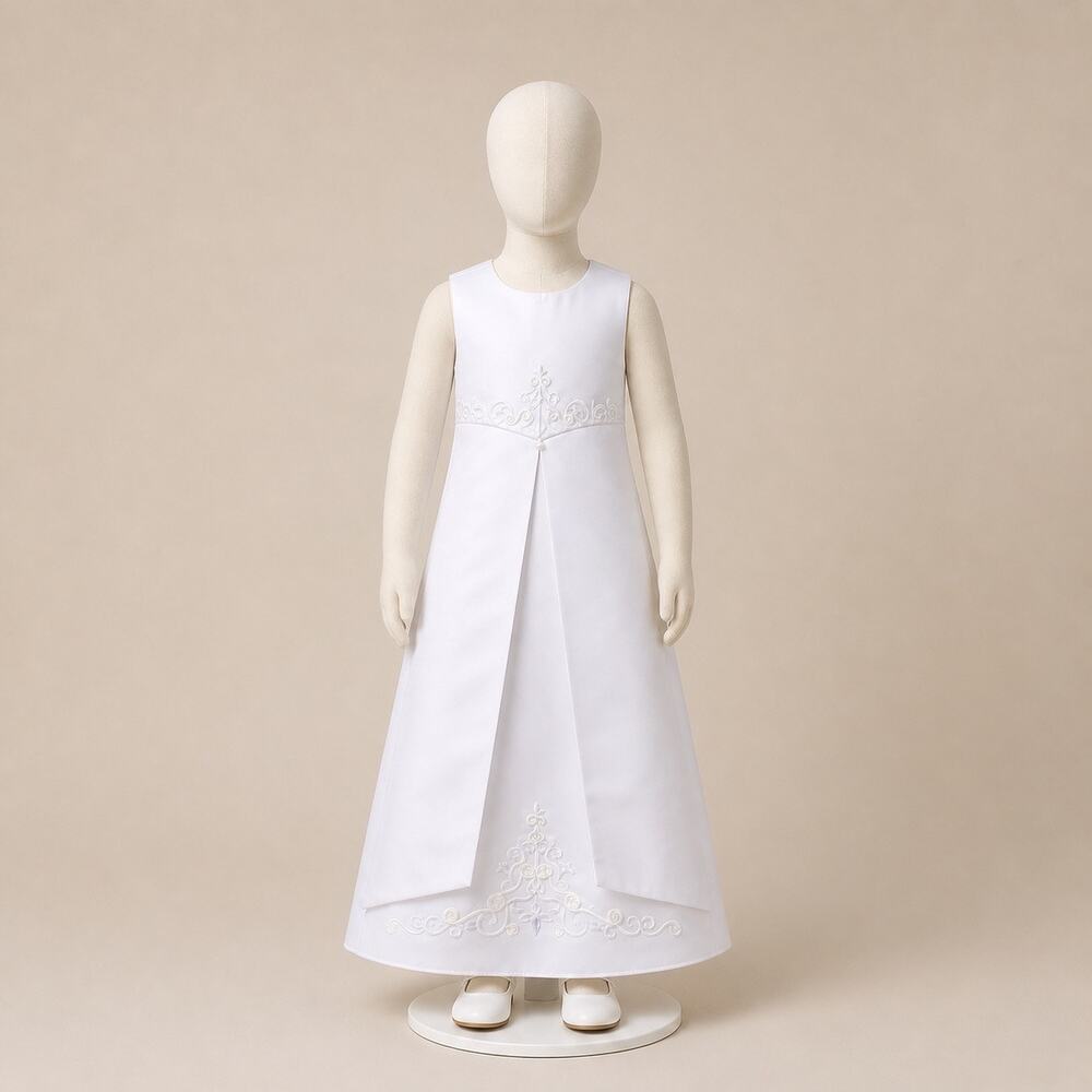 Vintage David’s Bridal Flower Girl Dress Sz 7 Ivory St. Tropez w Veil Memory Box
